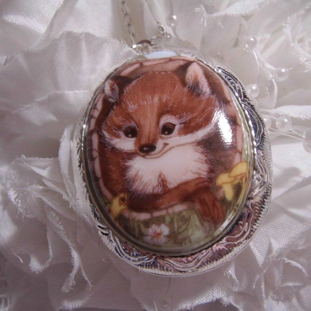 Valentine’s Day gift birthday Fox KIT Red Silver Locket Necklace Pendant Baby